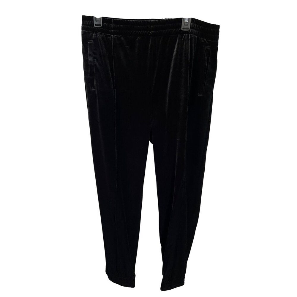 Tractr Womens Black Velvet Jogger Pants Size 14/32 Elastic Waist Pockets Lounge